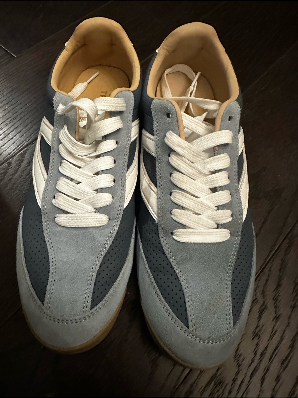 Tretorn Two-Tone Suede Sneakers in Light Gray and Navy